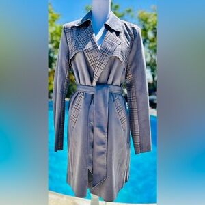 NWT! Anthropologie Solitaire Vegan Suede Solid/Plaid Trench Coat Jacket Sz  L/XL